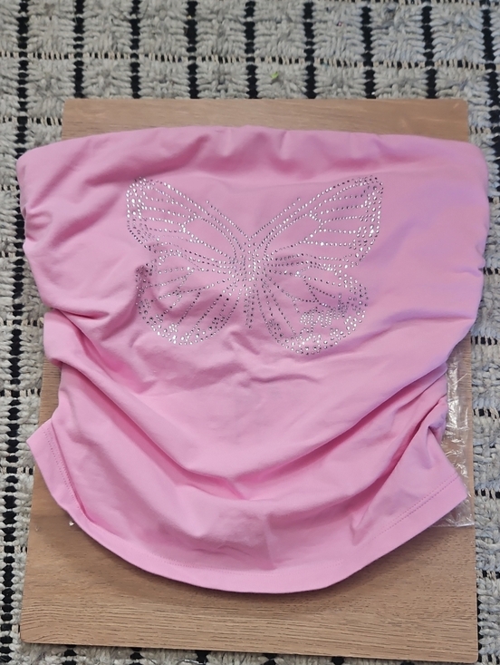 PINK Victoria's Secret Tops - PINK VICTORIA'S SECRET All Day Ruched Tube Top Y2K PINK BUTTERFLY BLING New Med